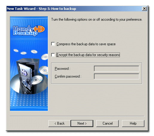 Handy Backup: Enabling Compression Encryption